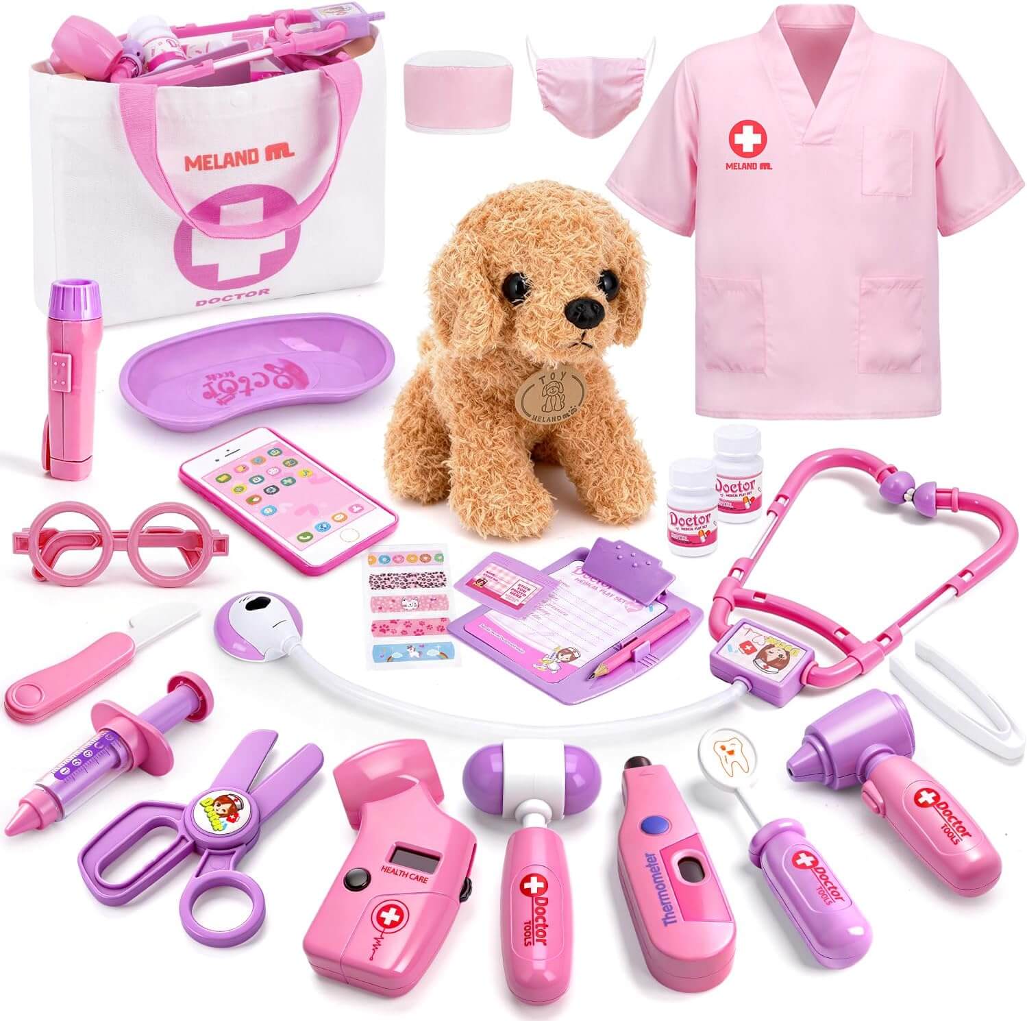 Meland toy doctor kit with stethoscope, syringe, and medical instruments for pretend play