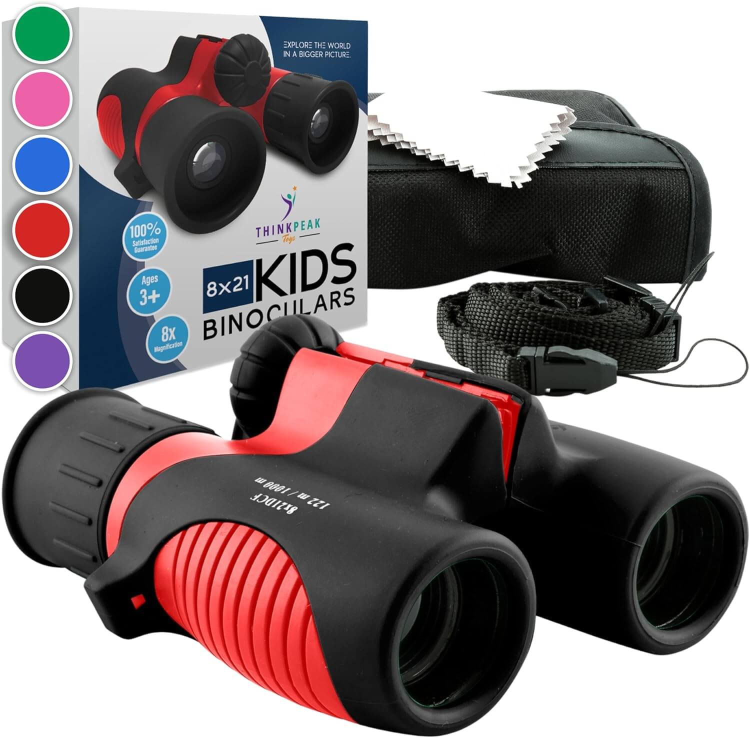 Think Peak Kids Binoculars in blue and black colors displayed against a white background